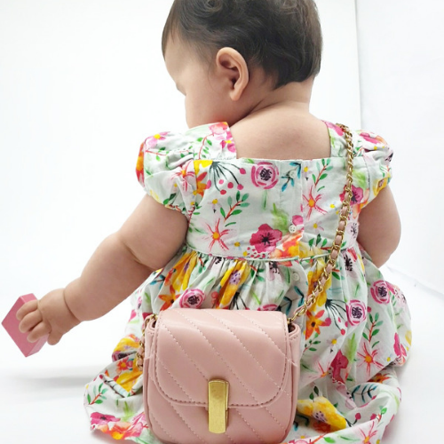 Toddler wearing child bag pink .Mother Daughter bag 